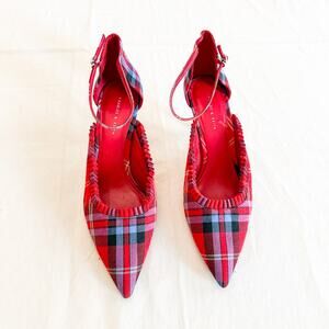 Charles & Keith Red Plaid Gingham Scottish Kitten Heel Size 39